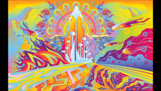 Space shuttle psychedelic landscape rainbow - psychedelic art free wallpaper