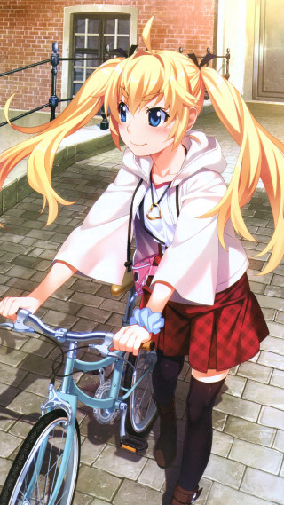 Girl school uniform riding bike - a sidewalk free wallpaper