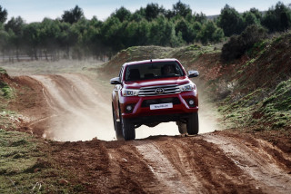 Red truck dirt road forest 4 - a forest of trees and bushes free wallpaper