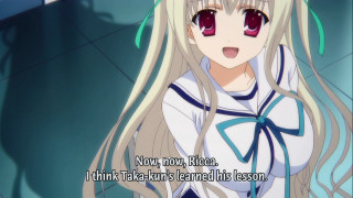 Anime girl blonde red eyes - a bow free wallpaper