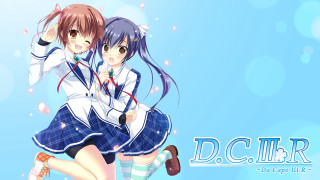 Two anime girls blue background - a picture together free wallpaper