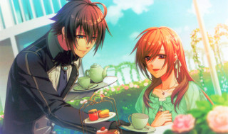 Man woman sitting table teapot - a man and a woman free wallpaper