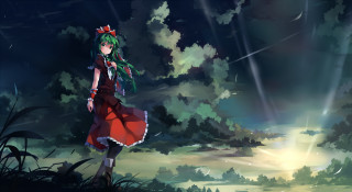 Girl red dress field night - hint of yayoi kasuma free wallpaper