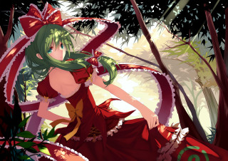 Woman red dress forest outstretched - a red dress free wallpaper for desktop