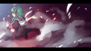 Woman red dress flying arms - cloud and a sky background free wallpaper