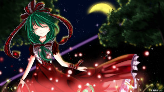 Woman red dress green hair - a red ribbon free wallpaper
