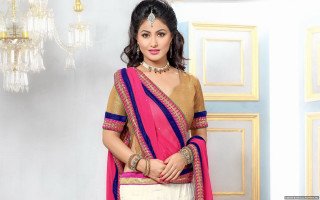 Woman pink beige sari gold - an oil free wallpaper