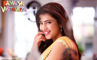 Woman yellow sari smiling posing - her chin free wallpaper