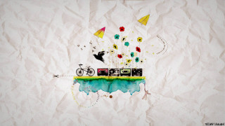Train bike bird flying painting - a piece of paper free wallpaper