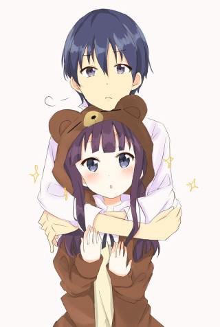 Anime couple hug stars kawaii - the background free wallpaper