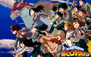 Anime characters group sky background 5 - a group together free wallpaper
