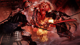 Armor fighting demons flames smoke - a demon in the background free wallpaper