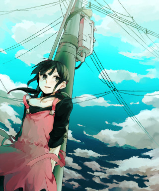 Woman red apron standing pole - a pole free wallpaper