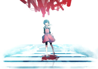 Girl red dress crosswalk blood - a red umbrella free wallpaper