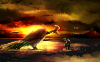 Bird boat water person kneeling - epic composition free wallpaper