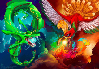 Two birds middle painting artwork - pokemon free wallpaper