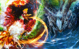Dragon bird water splash painting - metaphysical painting free wallpaper