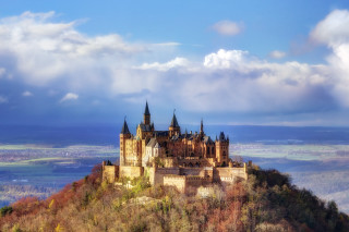 Castle hill cloudy sky background - german romanticism free wallpaper