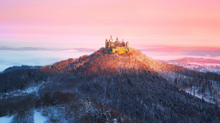 Castle hill pink sky background - a castle free wallpaper