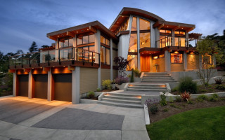Large modern home windows stairs - stair free wallpaper