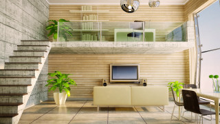 Living room tv staircase balcony - minimalism free wallpaper