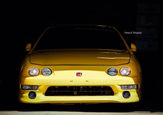 Yellow car garage lights on - a garage free wallpaper