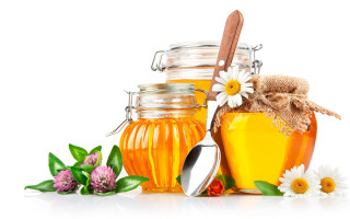 Honey jar spoon flowers white - fructose free wallpaper