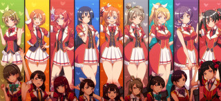 Anime girls colorful wall hearts - a colorful wall free wallpaper
