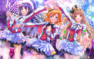 Anime girls dancing fireworks colorful - a red jacket free wallpaper