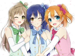 Anime girls colored hair bows 2 - colored free wallpaper