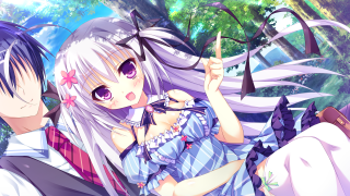 Anime characters forest trees flowers - their head free wallpaper