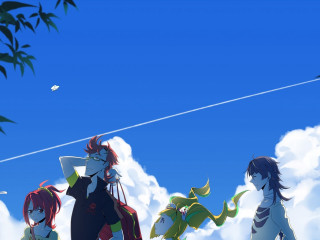 Anime characters blue sky plane - bauhau free wallpaper