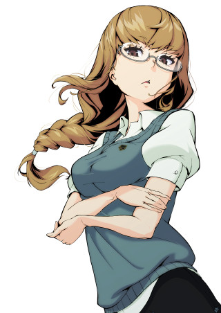 Woman glasses blue shirt arms - her arm free wallpaper