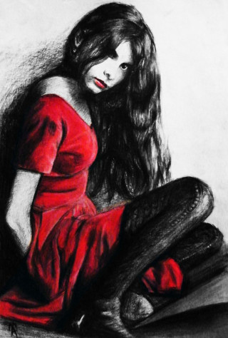 Araceli gilbert red dress sitting - a charcoal drawing free wallpaper