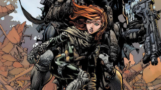Woman red hair gun giant - michael kaluta free wallpaper