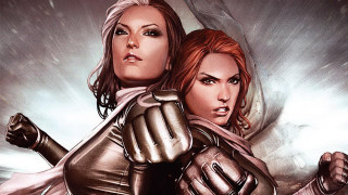 Two women in armor standing - a painting style free wallpaper