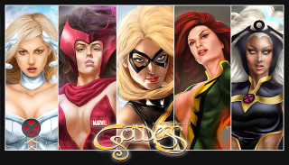 Women costumes colors group diverse - different expression and hair free wallpaper