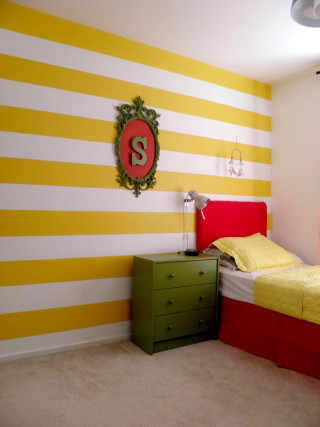 Yellow striped bedroom green dresser - a pop art painting free wallpaper