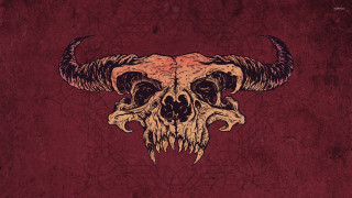 Bull skull horns red background - horn free wallpaper