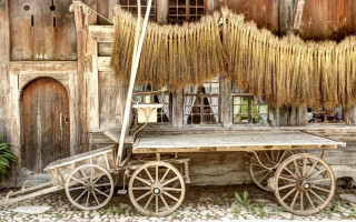 Wooden cart straw hanging clock - ferenc joachim free wallpaper