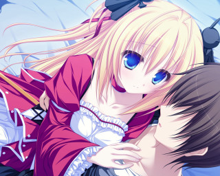 Anime couple hugging blue eyes 2 - a screenshot free wallpaper for desktop