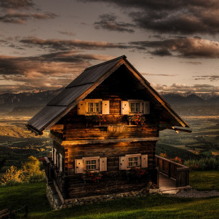 Small wooden house balcony roof - beautiful landscape free wallpaper