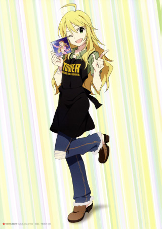 Blonde girl purple object striped - a black shirt and jeans free wallpaper