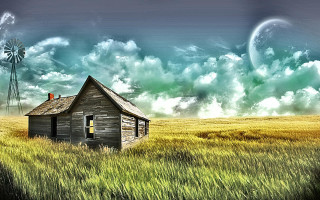 House field windmill cloudy sky - a windmill in the background free wallpaper