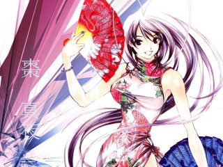 Woman dress fan flower dragon - her hand and a flower free wallpaper