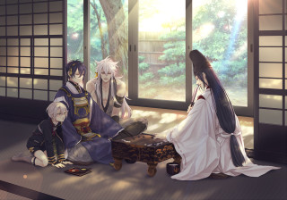 Group people sitting floor window - a floor next free wallpaper