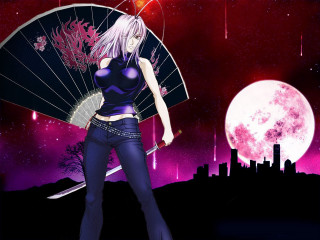Fullmoon cityskylines stars pinksky fantasy - anime visual free wallpaper