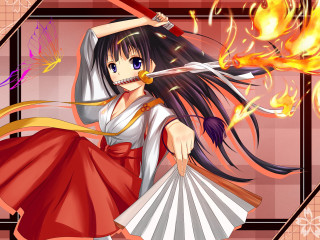 Woman red dress fan sword - net art free wallpaper