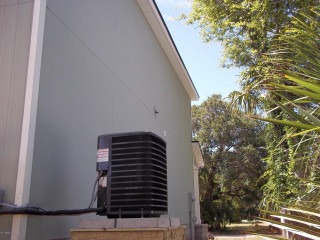 Air conditioner wooden box house - outside free wallpaper