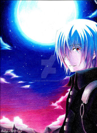 Man blue hair full moon - space art free wallpaper